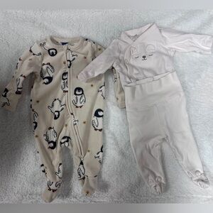 Neutral Baby Pajama Set and Penguin One-Piece